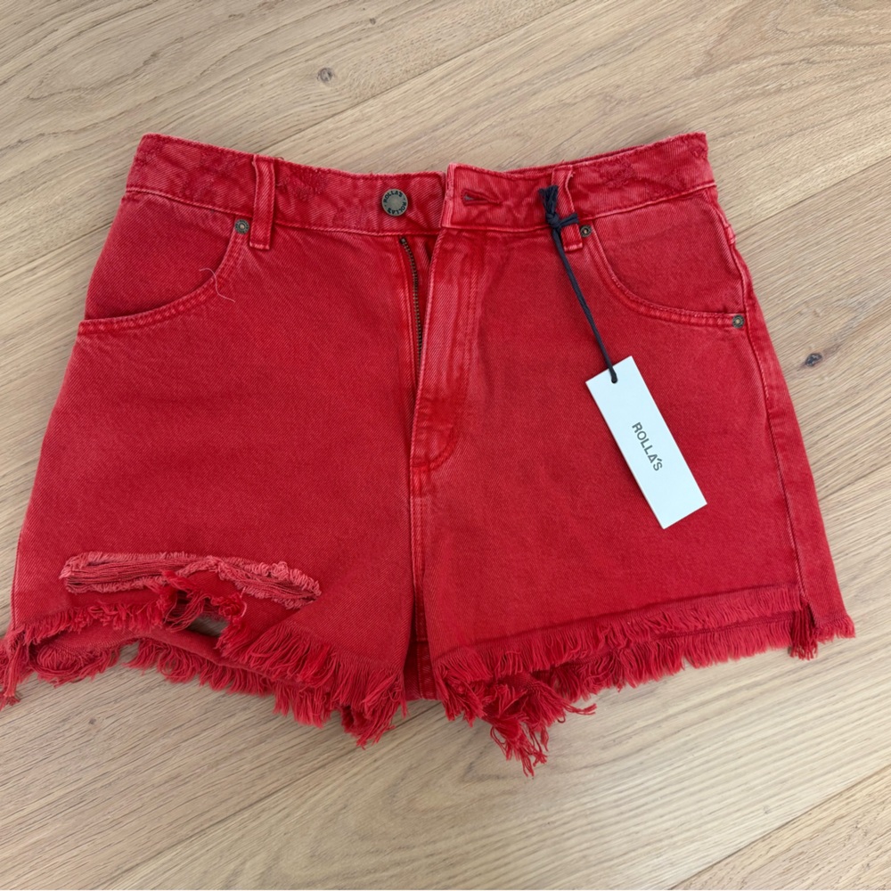 ROLLA'S Red Distressed Frayed Hem Denim Shorts